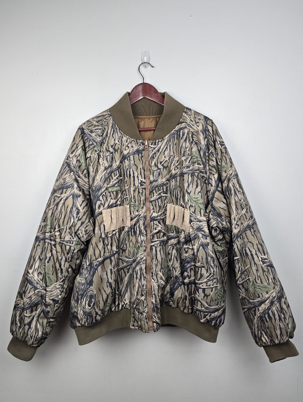 Vintage Camo Tree-Print Reversable Bomber Jacket Brown Green Mens Sz XXL Outdoor